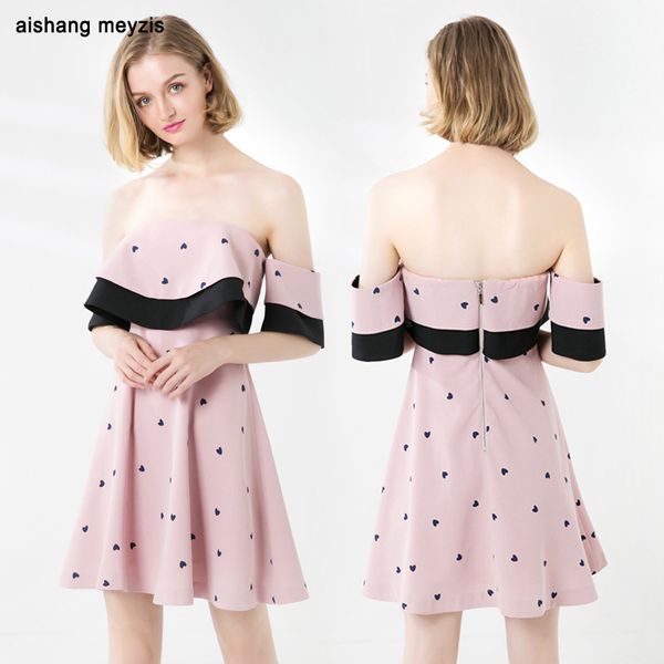 

europe and america elegant dress 2018 summer new style sweet heart printed flounced wrap-around a- line skirt women's, White;black