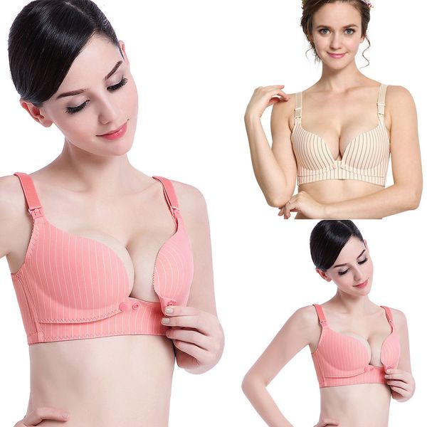 

2019 comfortable women no steel ring bra maternity intimate breastfeed button strip lactation bra 827, White