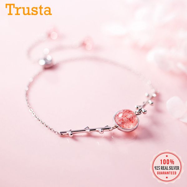 

link, chain trustdavis minimalist 925 sterling silver tree branch pink strawberry crystal bracelet for women jewelry ds2677, Black