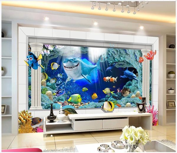 

european style roman column underwater world tv background wallpaper children's room theme decorative painting for walls 3 d