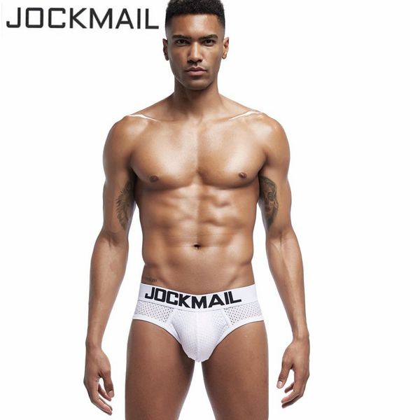 

jockmail 2019 new arrival men underwear mesh qucik-dry men briefs breathable slip cueca underpants briefs gay male panties, Black;white