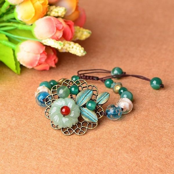 

vintage charm bracelet for women green women fashion luxury bracelets 2019 stone flower bracelet femme friendship party jewelry, Golden;silver