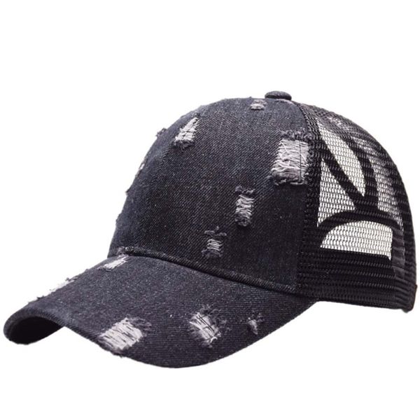 

fashion ponytail baseball cap ripped denim style cotton sunshade sun hat headwear, Blue;gray