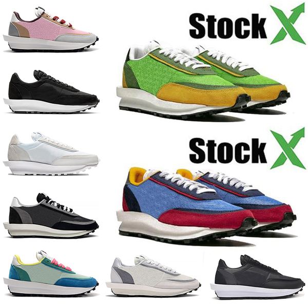

2020 new arrival designer sacai waffle ldv flat shoes green varsity pink triple black item 1 white nylon for woman men size 36-45, White;red