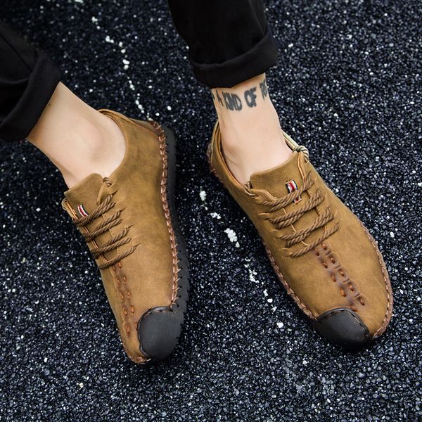 

2019 casual shoes men leather bottom fashion breathable loafer shoes lace-up male zapatos hombre big size yellow black