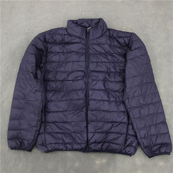 

2019 winter men women down jackets stand collar solid navy blue thin down coat real ps loose fashion parka plus size 6xl, Black