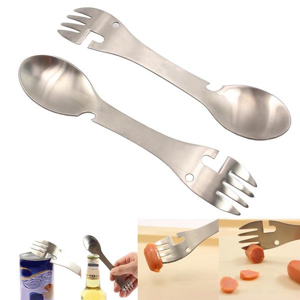 

stainless steel spoon fork bottle opener silver outdoor camping home, camping, tool tableware 3.5cm/1.37inch
