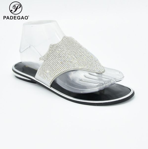 

silver latest design african sandals without matching bags set decorated with rhinestone nigerian peep toe shoes for party, Black