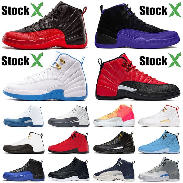 

reverse flu game 12s mens jumpman university blue dark concor grey basketball shoes 12 punch taxi royal black sneakers trainers 7-13, White;red
