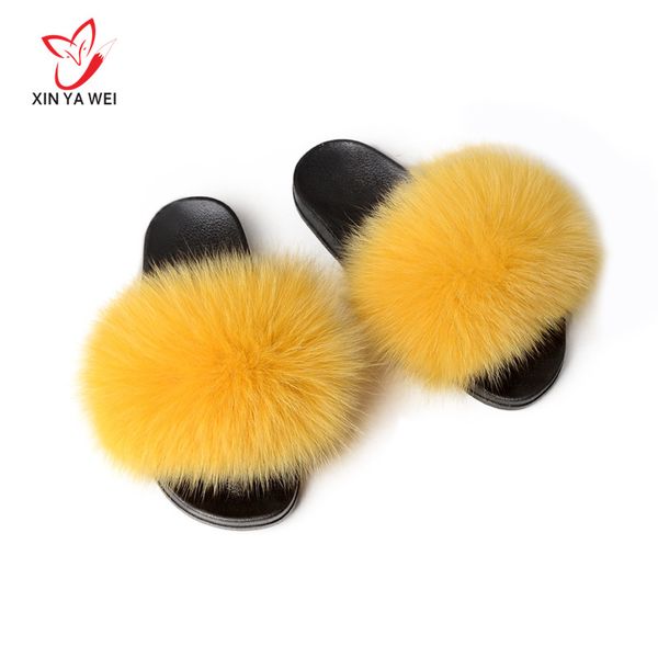 

new summer real hair slip women's non-slip fluffy fur slippers women's furry slippers cute fur sale, Black