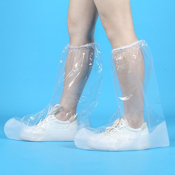 

1pair high disposable shoe covers calf protective dustproof cycling boot waterproof travel rainproof hiking overshoes pe, White;pink
