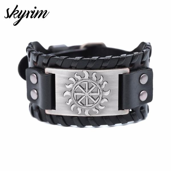 

skyrim viking slavic symbol of sun amulet genuine for men punk style retro accessories jewelry, Black