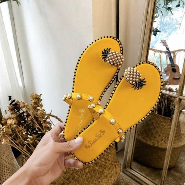 

women flats slippers summer casual flip flops flowers pearl woman flat shoes 35-43 plus size comfortable female beach sandals, Black