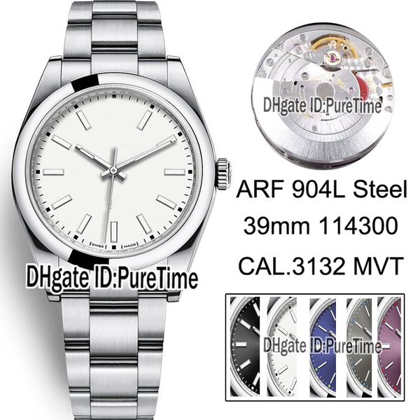 

new arf 904l steel 39mm perpetual white dial swiss cal.3132 sh3132 automatic mens watch stainless steel bracelet edition puretime ra02, Slivery;brown