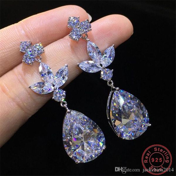 

stunning luxury jewelry 925 sterling silver water drop earring white z cz diamond women wedding dangle earring for lovers' gift