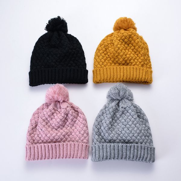 

fashion knitted pompom hat creative couple winter warm crochet beanie cap outdoor solid color ski hat, Blue;gray
