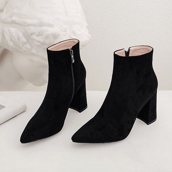 

women boots fashion ankle boots for women pointed toe high heel shoes woman autumn winter female high heels, Black