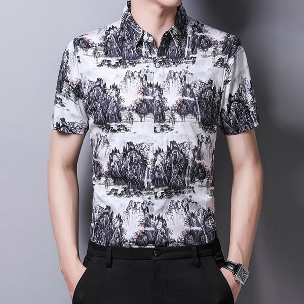

men's casual shirts c-3131 chinese style exquisite pattern printing short sleeve shirt summer quality soft comfortable smooth men -3xl, White;black