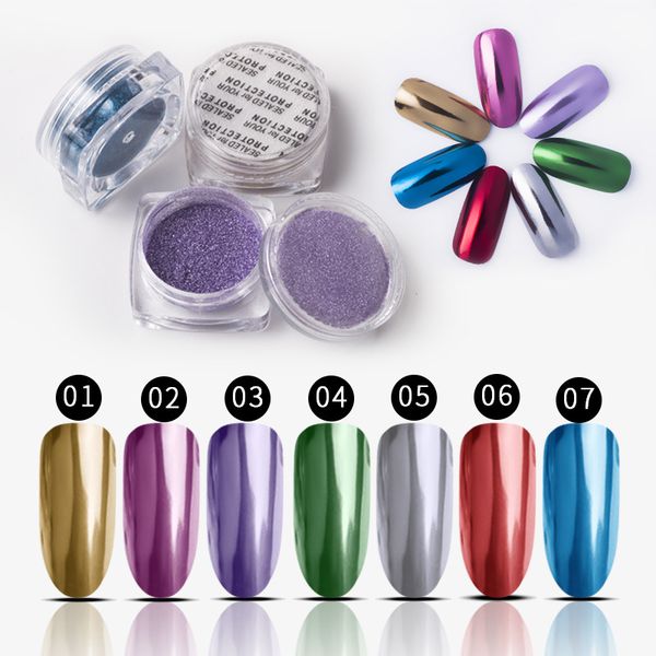 

7colors nail pigment polish rub nail bright mirror effect chrome rubbing diy for uv gel art decoration, Silver;gold