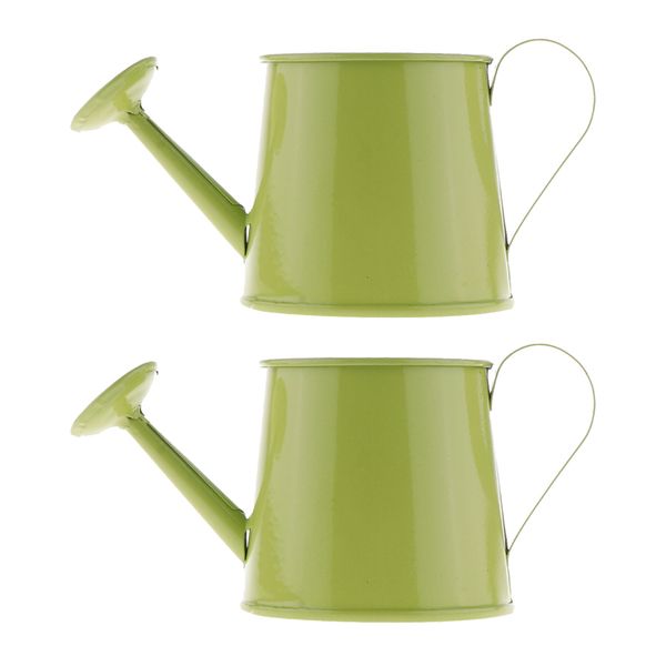 

2x pastoral style plant watering can iron flower barrel mini flower green
