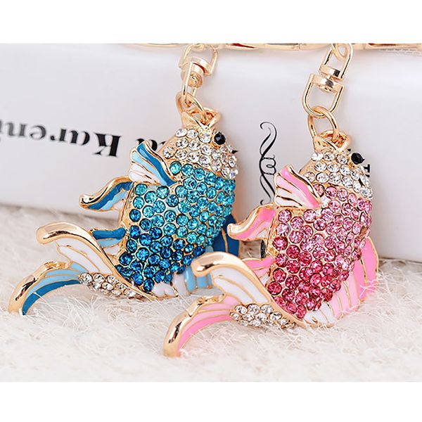 

exquisite enamel crystal fish key chains holder goldfish bag buckle handbag pendant for car keyrings keychains, Silver