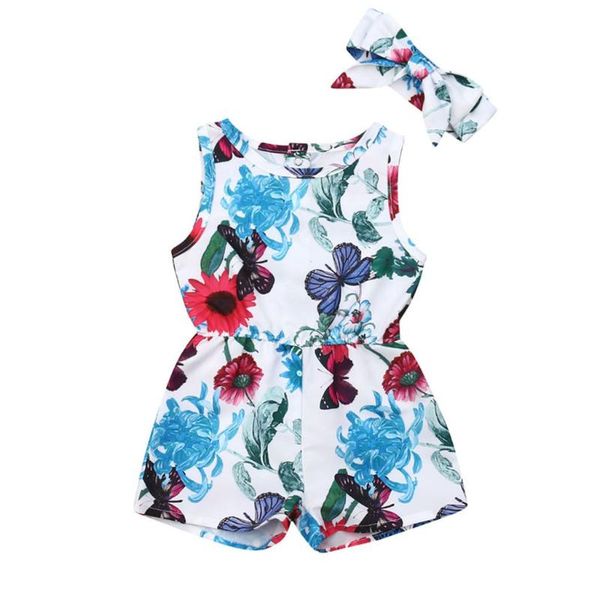 

toddler baby kids girls sleeveless floral print jumpsuit romper sister clothes children's suit casual seaside clothes #gm, White