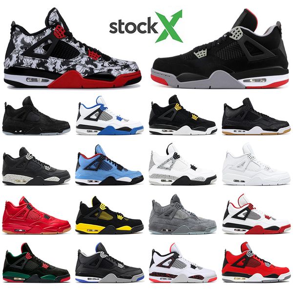 

with socks air jordan shoes 4s men basketball shoes 4 bred tattoo black cat fire red good quality mens trainers sports sneakers, White;red