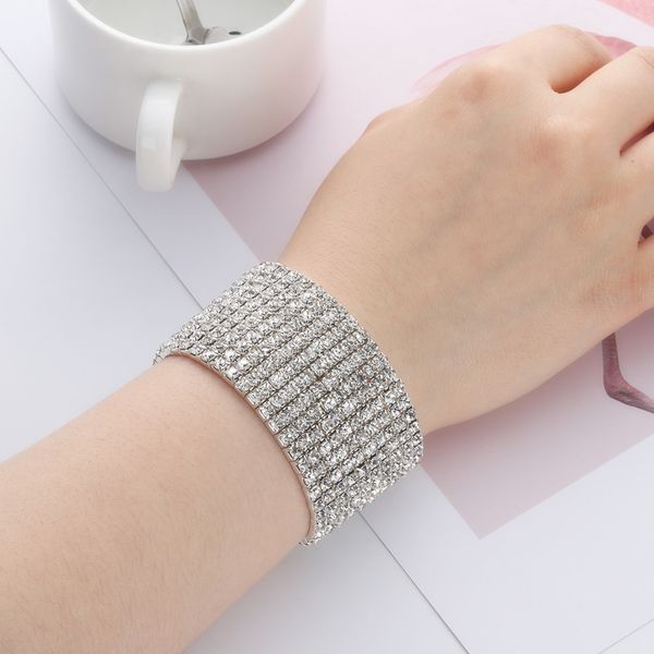 

1 pcs shiny bracelet for women crystal rhinestone stretch bracelet bangle wristband elastic wedding bridal jewelry, Black