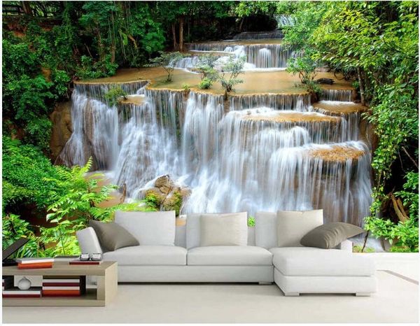 

3d wallpaer on the wall custom p mural hd green landscape waterfall tv background decor living room wallpaper for walls 3 d