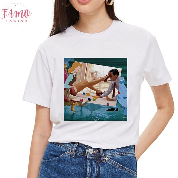 

punk ladies harajuku t shirt spoof cinderella cotton o neck princess t shirt print casual short sleeve women tshirt, White
