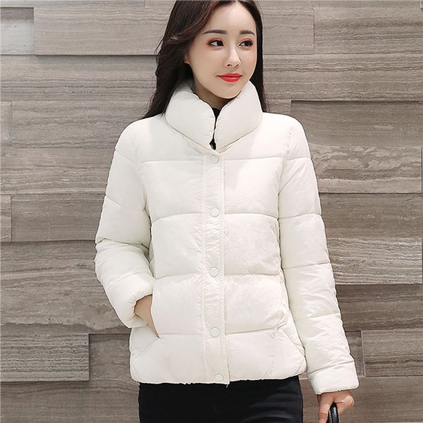 

lucyever new fashion windproof short parka women stand collar thicken warm winter jacket women simple slim cotton parkas female, Black