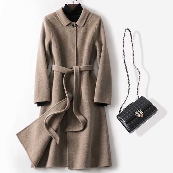 

2019 autumn winter new double-sided cashmere coat women long wool coat office lady female overcoat woolen blends outerwear r994, Black