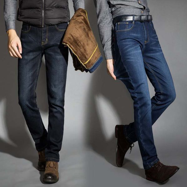 

2019 new men activities warm jeans autumn winter jeans warm flocking soft men, Blue