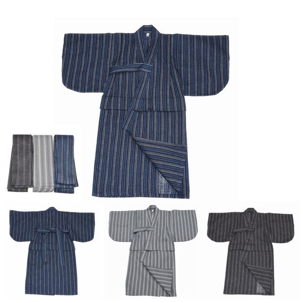 

child kid japanese kimono yukata bathrobe matching belt stripe pajamas cotton robe clothing long summer, Black;brown