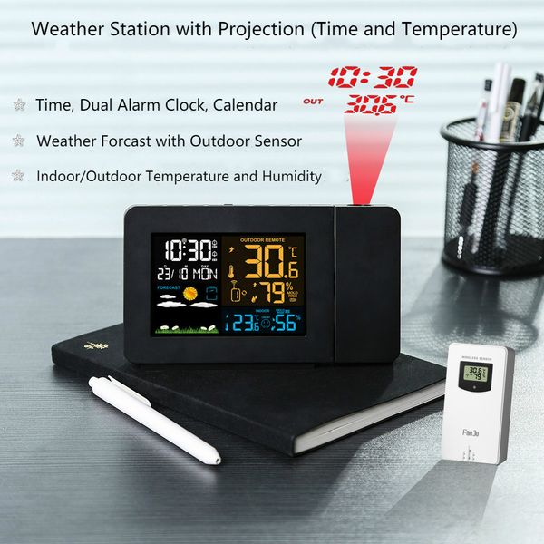 

alarm clocks lcd digital screen outdoor forecast sensor clock wireless weather station home hygrometer projection weather