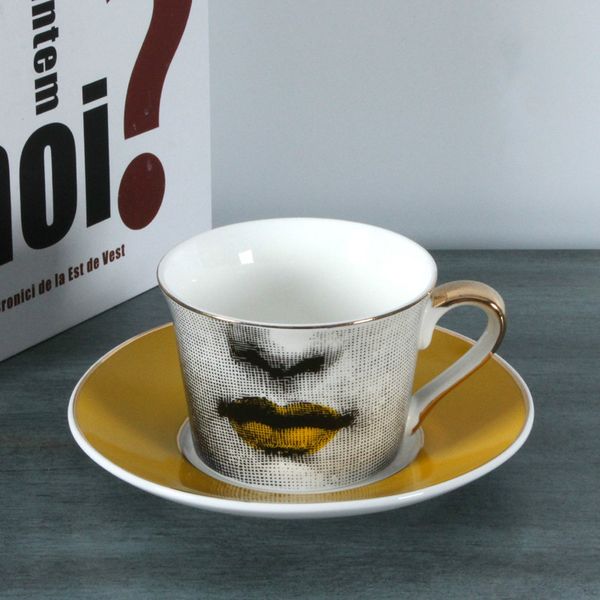 

european fornasetti cup golden coffee cup lace golden dish louisa bookface wedding birthday gift tea cup home decoration