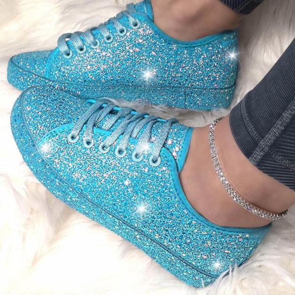 

women's shoes ladies fashion female casual flat bling glitter lace up comfortable soft sport shoes sneakers plus size m140#, Black