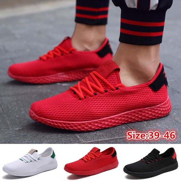 

men's solid color simple fashion mesh breathable non-slip flat sports walking shoes, Black