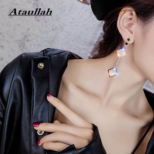 

ataullah long dangle hanging rhombus drop earrings silver 925 needle earring shiny crystal pendent jewelry for women ew062, Golden;silver