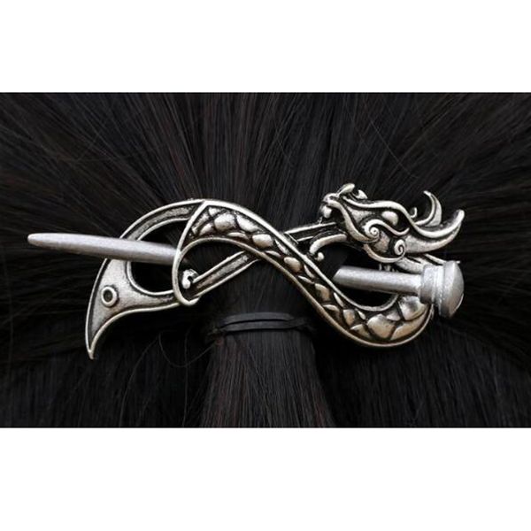 

antique silver viking norse hairpins viking runes hair stick barrette retro dragon hair clips for long hair decor jewelry, Golden;white