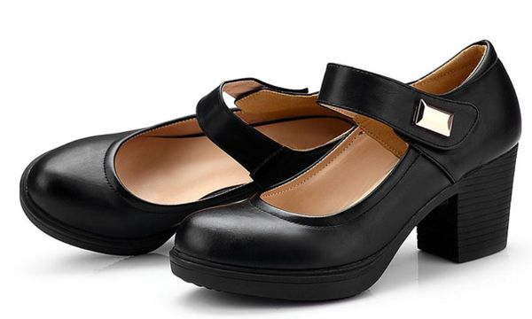 

women's shoes in spring and autumn high coarse heel round head@2222105, Black