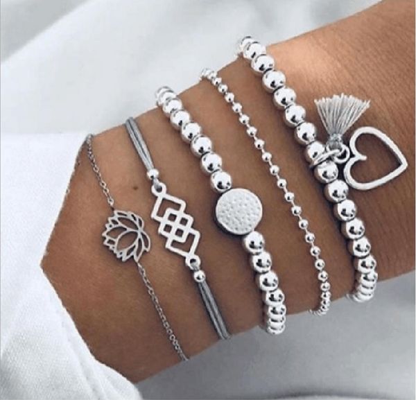 Acheter 2019 Bijoux De Mode Bracelets Ensemble Chaîne De Cheville Ensemble Set Chaîne De Perles Mèche De Perles Gland Charme De Fleur De Lotus