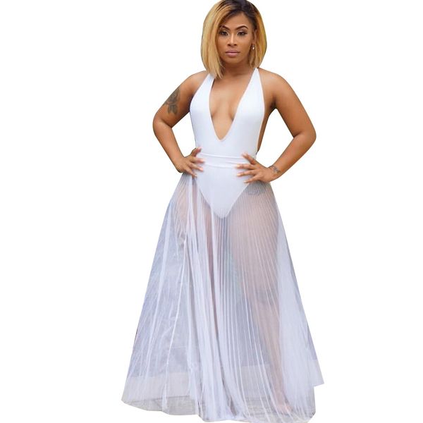 

women sheer mesh see through skirts summer high waist perapective voile skirts new vacation beach maxi long pleated skirt, Black