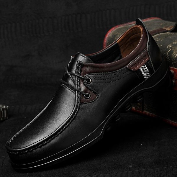 

men genuine leather sneakers shoes design loafers men shoes genuine leather moccasin boat flat oxford l5, Black