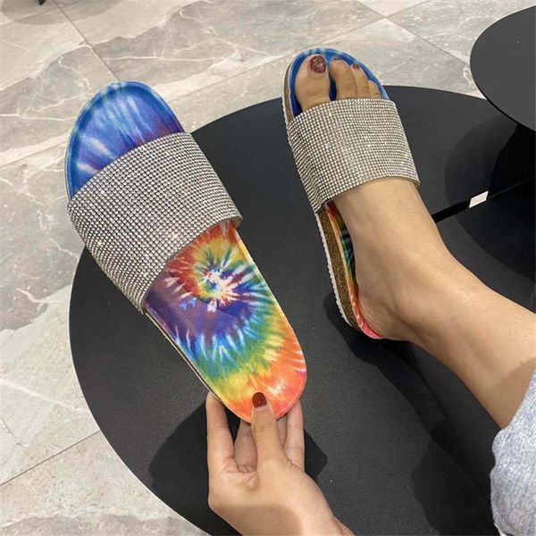 

2020 grils сандалии кристалл противоскользящие лето вьетнамки tie-краситель тапочки пляжная женщин нескользящие девочек сандалии рим купания, Black;grey