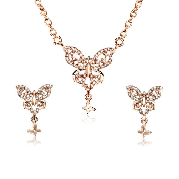 

high-end exquisite jewelry set creative butterfly necklace earrings set fashion jewelry for women gift 66182010, Silver