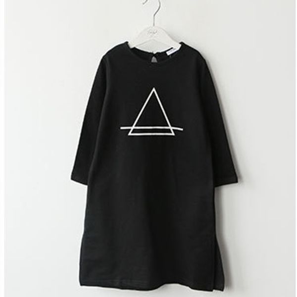 

spring korean style baby girls long sleeve cotton triangle printed dresses 3-7 years simple loose casual t shirt dress clothes t200624, Red;yellow