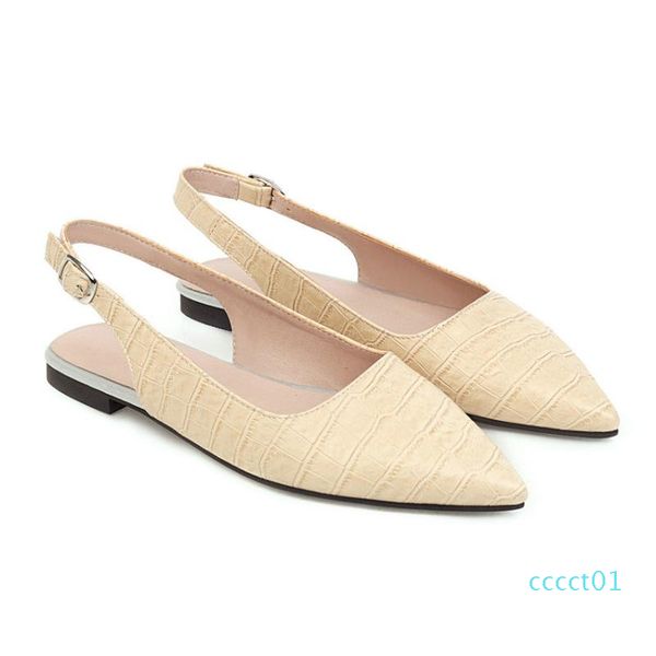 

qutaa 2020 back strap slingback buckle summer women flats shoes pointed toe pu leather comfort ladies sandals big size 34-43, Black