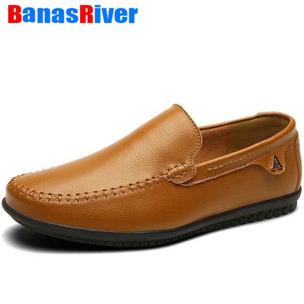 

2020 fashion leather men casual shoes brand outdoor walking footwear driving boat slip on leather loafers summer flats moccasins, Black