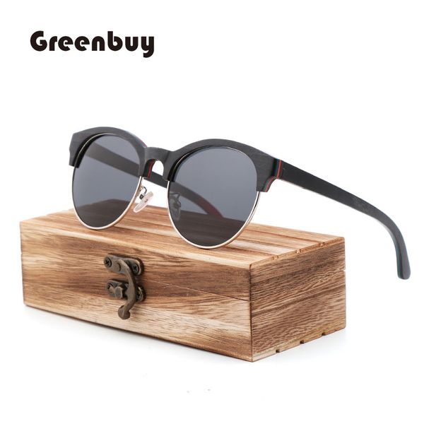 

2018 new skateboard wood polarized semi-frame sunglasses for men tac lens uv400 anti-retro ultraviolet sunglasses, White;black